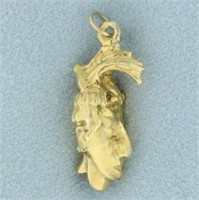 3D Mayan King Pakal Vintage Charm in 14k Yellow Go