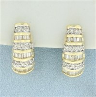 Diamond Beehive Design Half Hoop Earrings in 14k Y