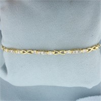 Baguette and Round Diamond Bracelet in 14k Yellow