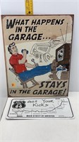 ROUTE 66 PLATE & WHAT HAPPENS STAYS IN GARAGE SIGN