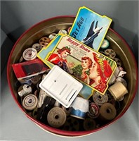 Tin of Threads and Sewing Supplies