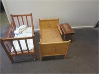 ~LPO*Crib On Wheels / Bed Frame-For Dolls / Wooden