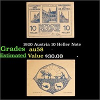 1920 Austria 10 Heller Note Grades Choice AU/BU Sl