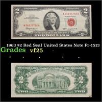 1963 $2 Red Seal United States Note Fr-1513 Grades