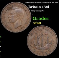 1950 Great Britain 1/2 Penny KM# 868 Grades xf