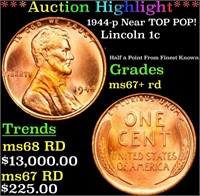 1944-p Lincoln Cent Near TOP POP! 1c Graded GEM++