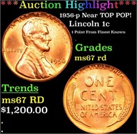 1956-p Lincoln Cent Near TOP POP! 1c Graded GEM++