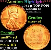 1951-p Lincoln Cent TOP POP! 1c Graded GEM++ RD BY