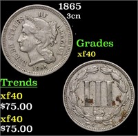 1865 Three Cent Copper Nickel 3cn Grades xf