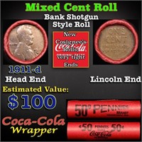 Mixed small cents 1c orig shotgun roll, 1911-d Lin