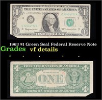 1963 $1 Green Seal Federal Reserve Note Grades vf