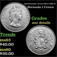 1964 Bermuda 1 Crown Silver KM# 14 Grades Unc Deta