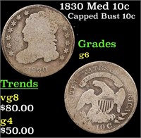 1830 Med 10c Capped Bust Dime 10c Grades g+
