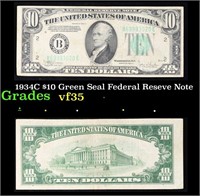 1934C $10 Green Seal Federal Reseve Note Grades vf