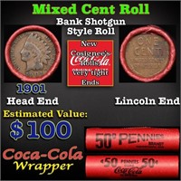 Mixed small cents 1c orig shotgun roll, 1901 India