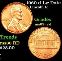1960-d Lg Date Lincoln Cent 1c Grades Gem+ Unc RD