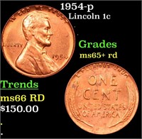 1954-p Lincoln Cent 1c Grades Gem+ Unc RD