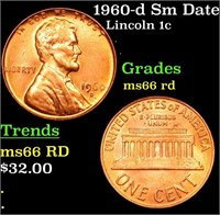 1960-d Sm Date Lincoln Cent 1c Graded GEM+ Unc RD