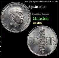 1966 (69) Spain 50 Centimos KM# 795 Grades GEM Unc