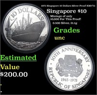 1975 Singapore 10 Dollars Silver Proof KM#?11 Grad