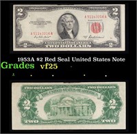 1953A $2 Red Seal United States Note Grades vf+