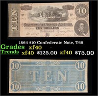 1864 $10 Confederate Note, T68 Grades xf