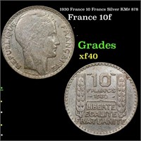 1930 France 10 Francs Silver KM# 878 Grades xf