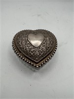 Vintage Heart Shaped Ornate Metal Lid Trinket