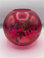 Hand Painted Flowers Cranberry Flash Globe Vase