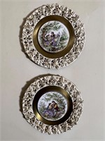 2 Limoges Plaque Ornate Brass Frame Fragonard