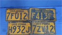 Vintage PA License Plates-3-1955, 1-1956