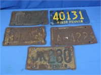 Antique PA License Plates-1930, 1932, 2-1935,