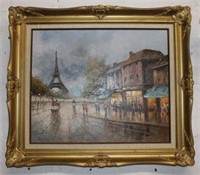Oil on Canvas signed PALSEY Paris Street Scene