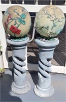 (2) Vintage Garden Gazing Balls w/Floral Design, H
