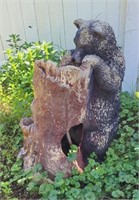 Bear Cub w/Tree Stump Garden Decoration - 28"