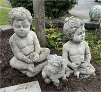 (3) Garden Statues - Young Boy, Girl, Puppy