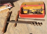 Antique T-Handle Augers, Hand Drills, Tongs, More