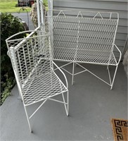 Matching White Metal Patio Furniture Set - Bench &