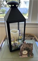 Decorative Metal Lantern & Small Cottage Clock