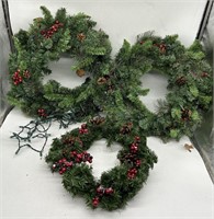 (3) Christmas Wreaths Artificial Pine w Berries