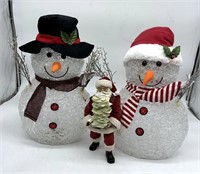 Santa w/Large List Sculpture, (2) Light-Up Snowmen