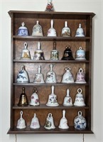 Wooden Display Rack w Ceramic Bell Collection