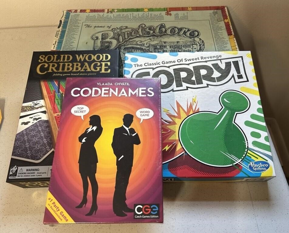 Sorry!, Codenames, Solid Wood Cribbage, The Game o