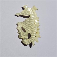 VTG HAND-CARVED MOTHER OF PEARL SEAHORSE BROOCH