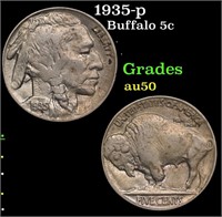 1935-p Buffalo Nickel 5c Grades AU, Almost Unc
