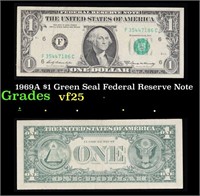 1969A $1 Green Seal Federal Reserve Note Grades vf