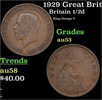 1929 Great Britain 1/2 Penny KM# 837 Grades Select