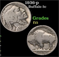 1936-p Buffalo Nickel 5c Grades f+