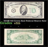 1934B $10 Green Seal Federal Reseve Note Grades vf