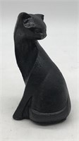 Concrete Sitting Cat Figure - Painted Black